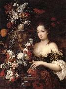 Gaspar Peeter Verbrugghen the younger A still life of various flowers with a young lady beside an urn Norge oil painting reproduction